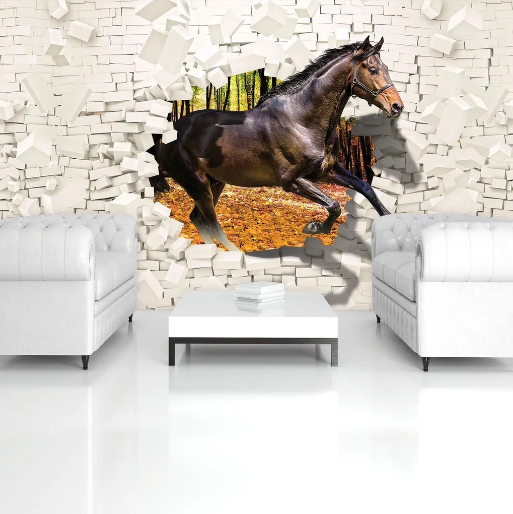 Fotótapéta - A ló kiugrott a falból - 3D (152,5x104 cm)