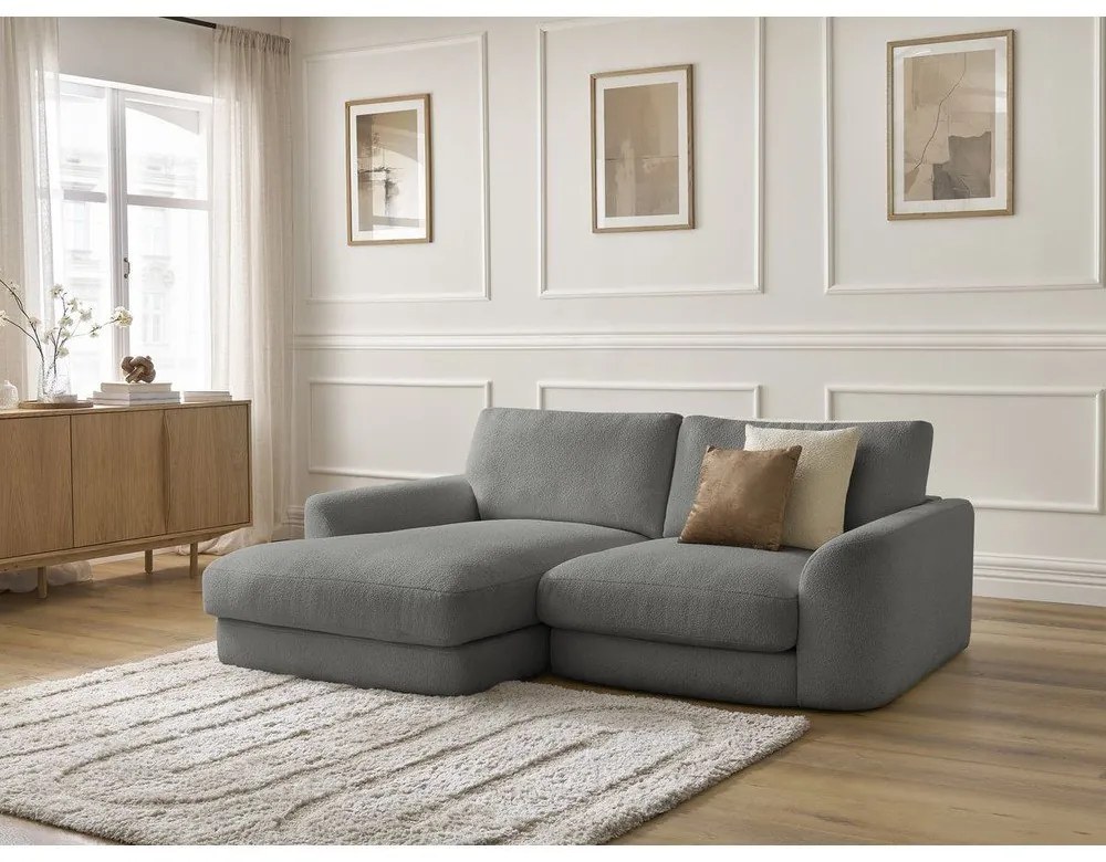 Sötétszürke buklé sarokkanapé (bal oldali-heverő résszel) Leonore – Bobochic Paris