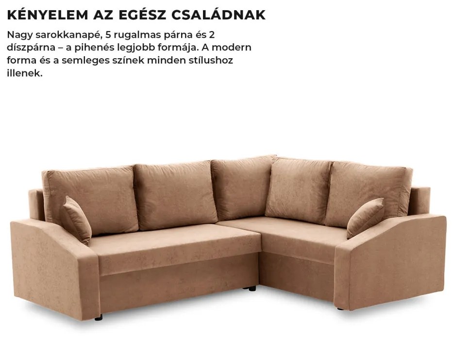 Grande Plus sarokkanapé, jobboldali, szövet anyag, barna