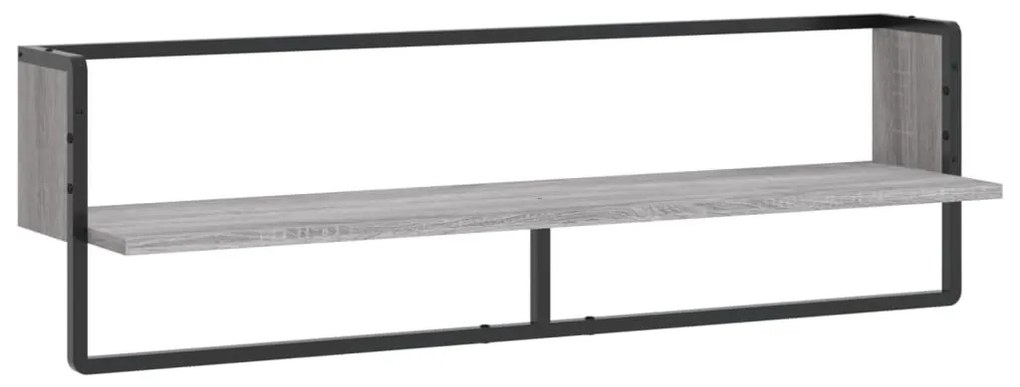 szürke sonoma színű fali polc rúddal 100 x 25 x 30 cm