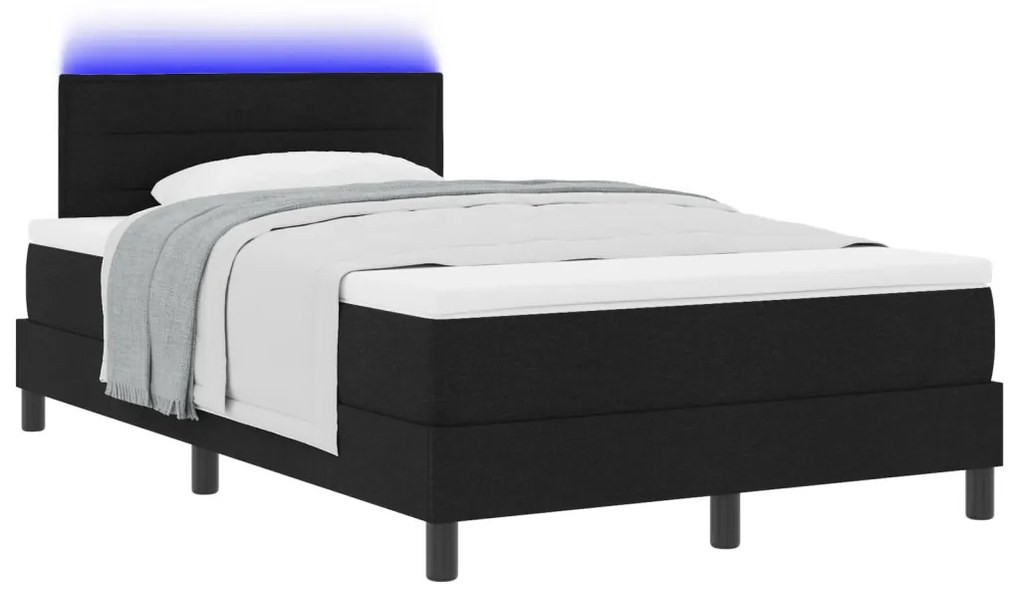 Box Spring Ágy Matraccal és LED Fekete 120x190 cm Szövet
