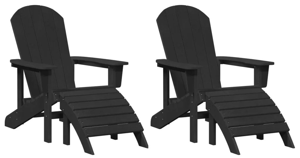 Adirondack szék lábtartókkal 2 db Fekete HDPE