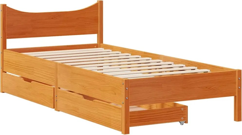 vidaXL viaszbarna tömör fenyőfa ágykeret fiókokkal 75 x 190 cm