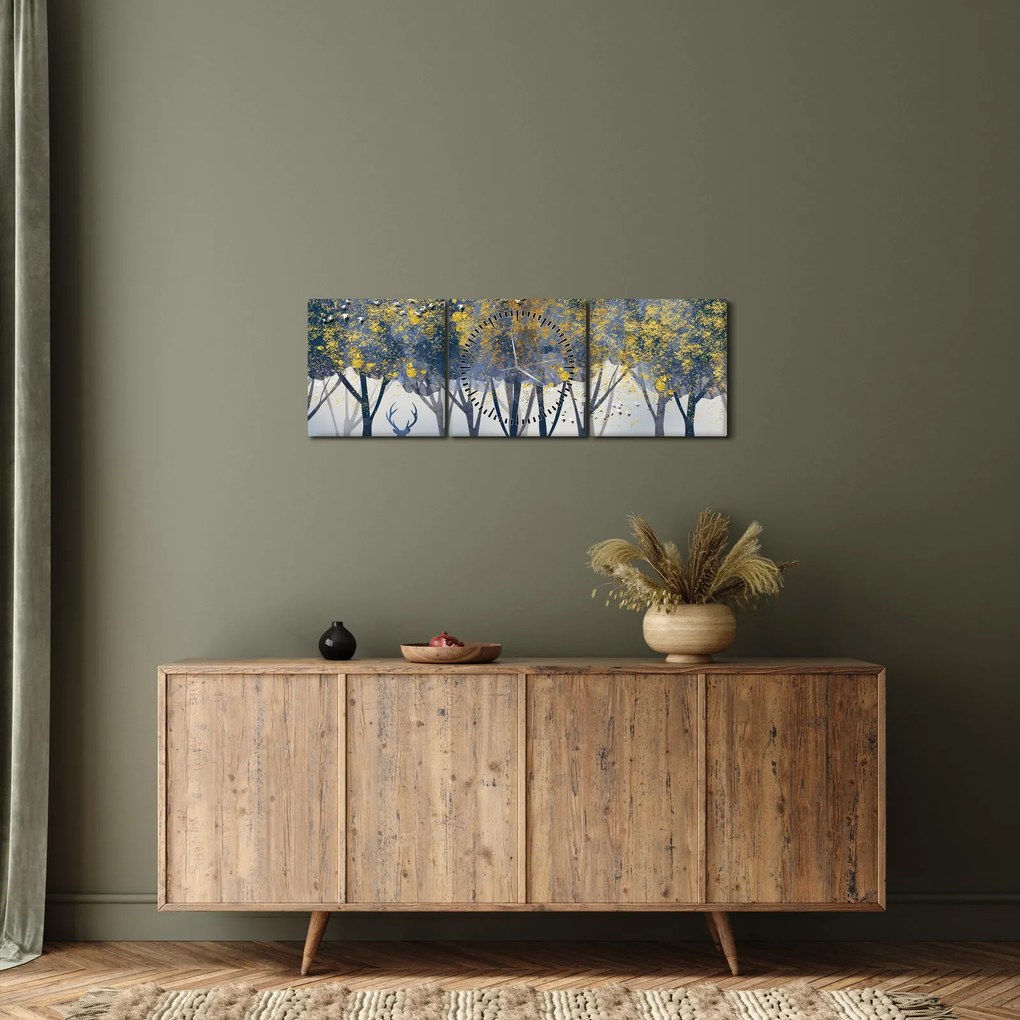 Kép egy szarvasról az erdőben (órával) (90x30 cm)