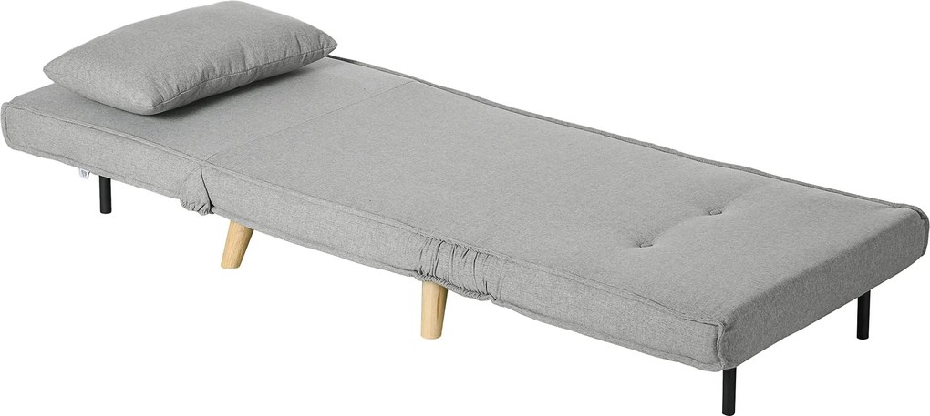 HOMCOM Egyszemélyes Kanapéágy Hajtható Fotel Műszőtt Vászonnal, Állítható Háttámlával 6 Pozícióban és Párnával, 72x78x79 cm, Világosszürke | Aosom