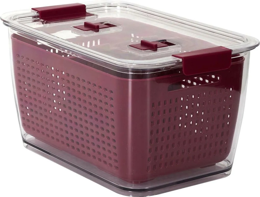 Gyümölcs- és zöldségtároló doboz hűtőszekrényben, bordó