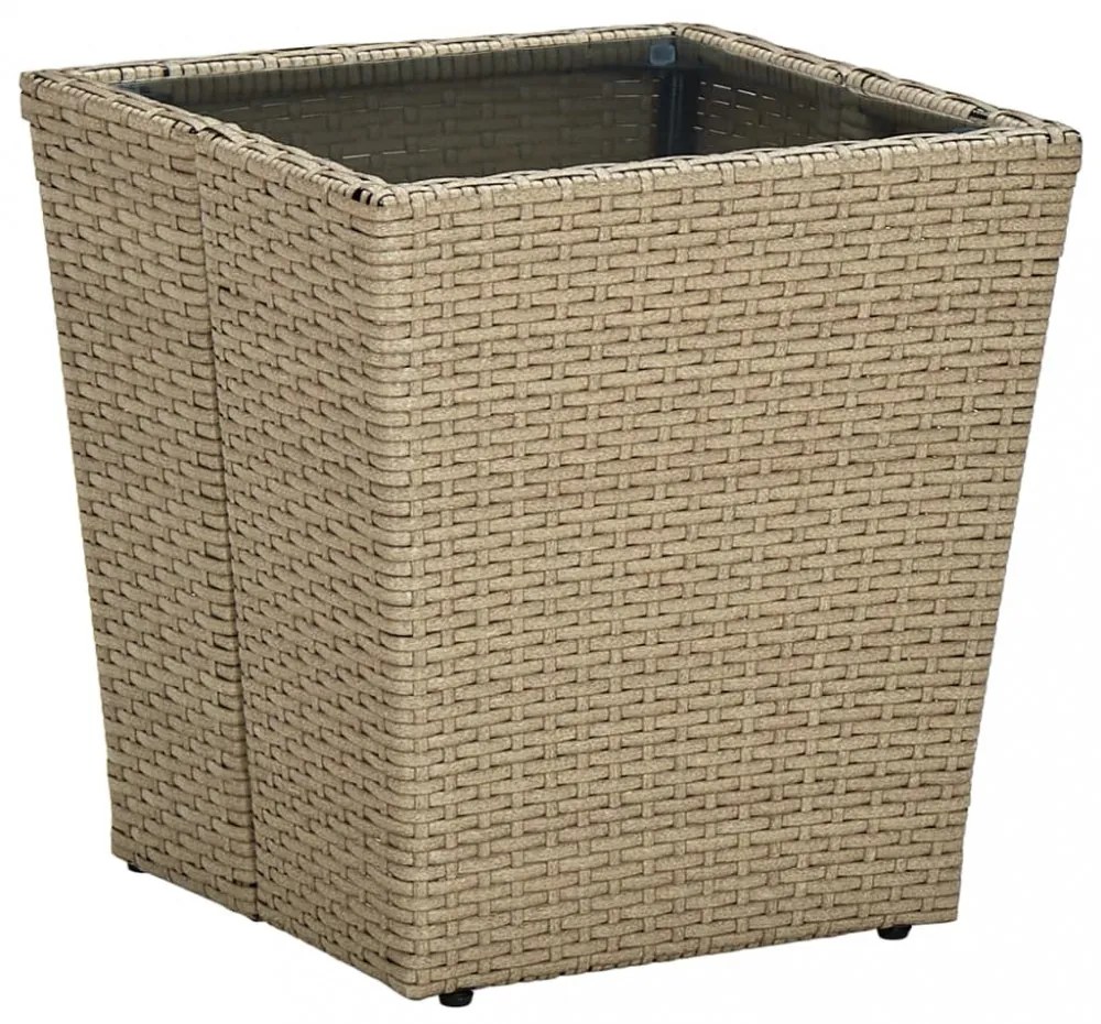 bézs polyrattan és edzett üveg dohányzóasztal 41,5x41,5x44 cm