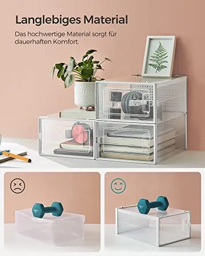 Cipődobozok, 12 darabos készlet, műanyag cipőrendező 44-es méretig, átlátszó-fehér