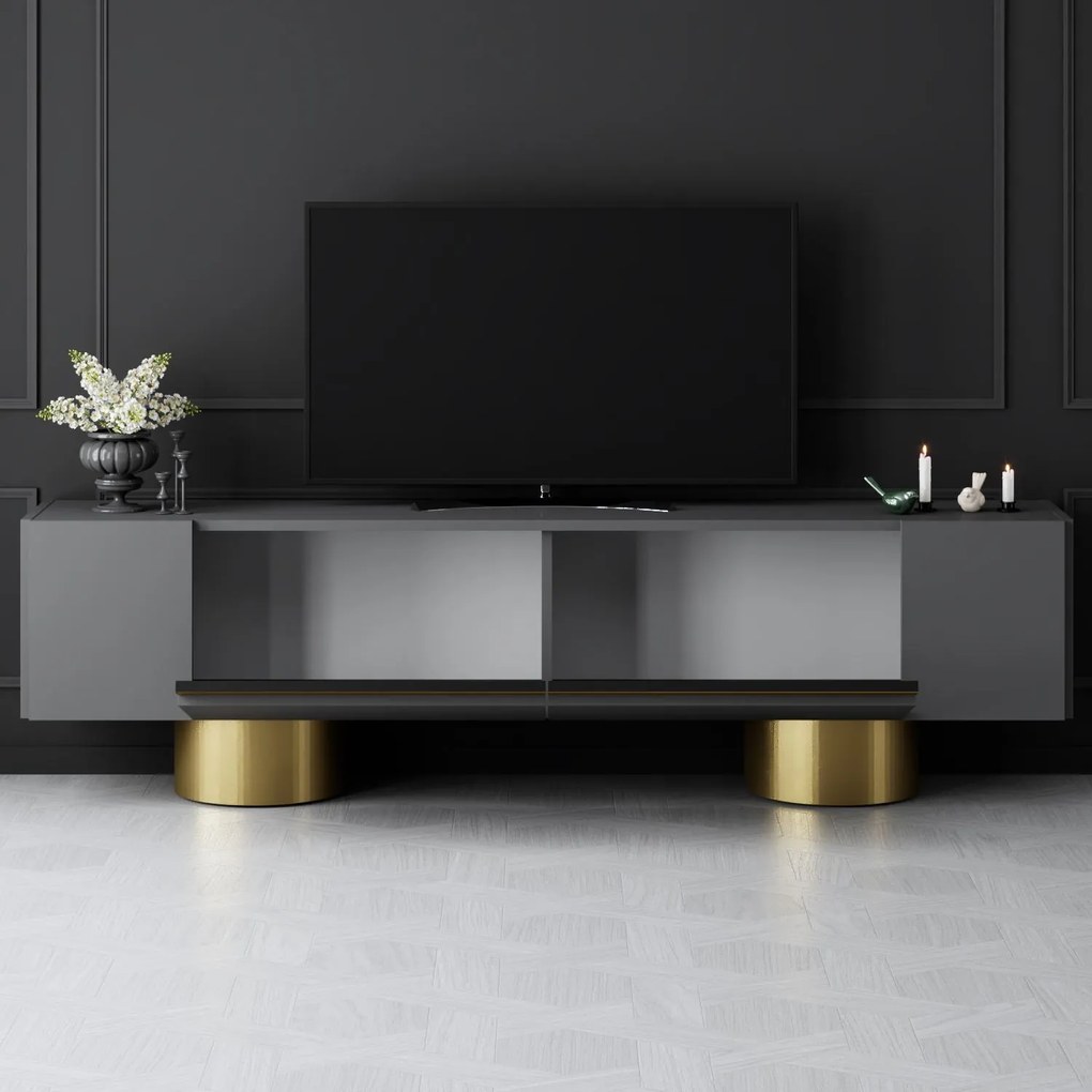 TV szekrény Bohem - Anthracite, Gold