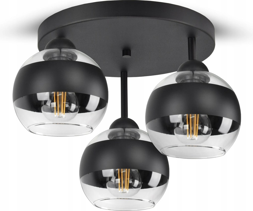 Függőlámpa Mennyezeti Csillár Fekete Üveggömbök Black Belt ER3 Led E27