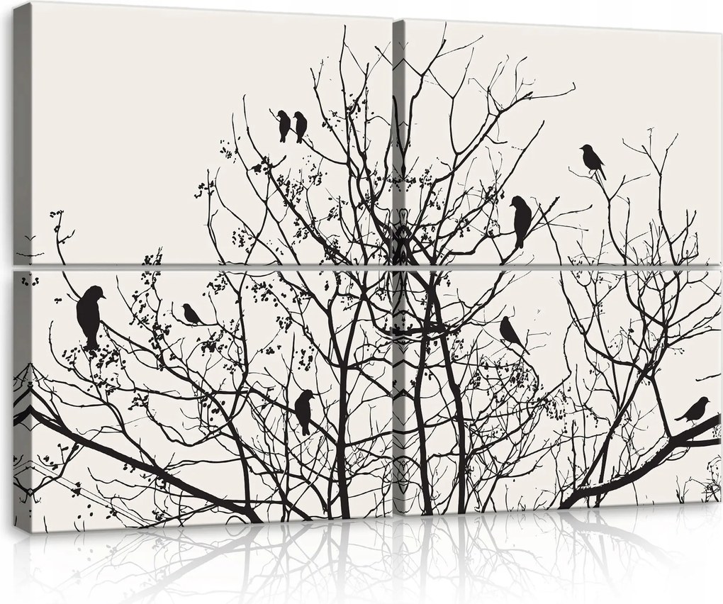 Vászonkép 120x80 Madarak az ágakon fa minimalizmus természet grafika