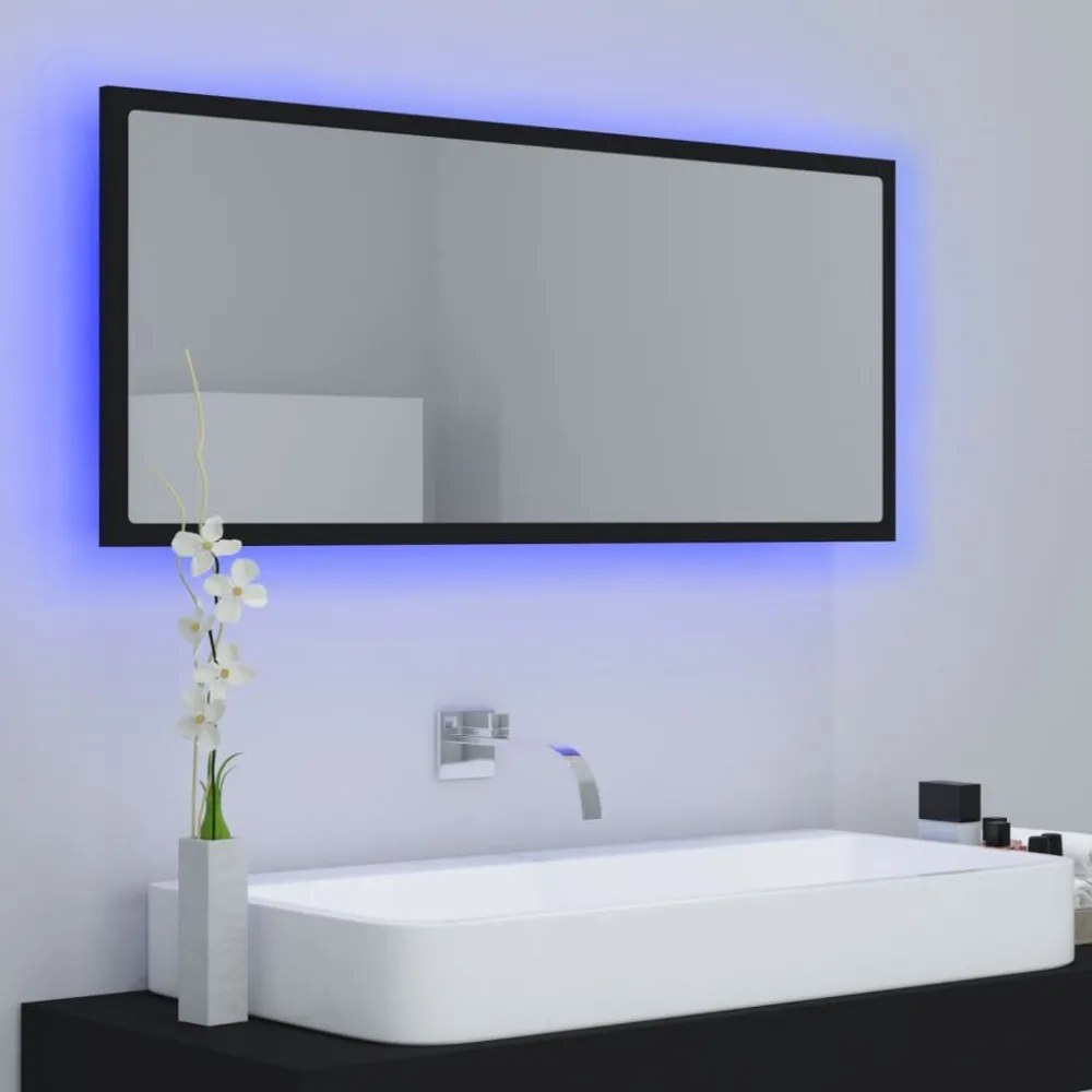 fekete akril LED-es fürdőszobai tükör 100x8,5x37 cm
