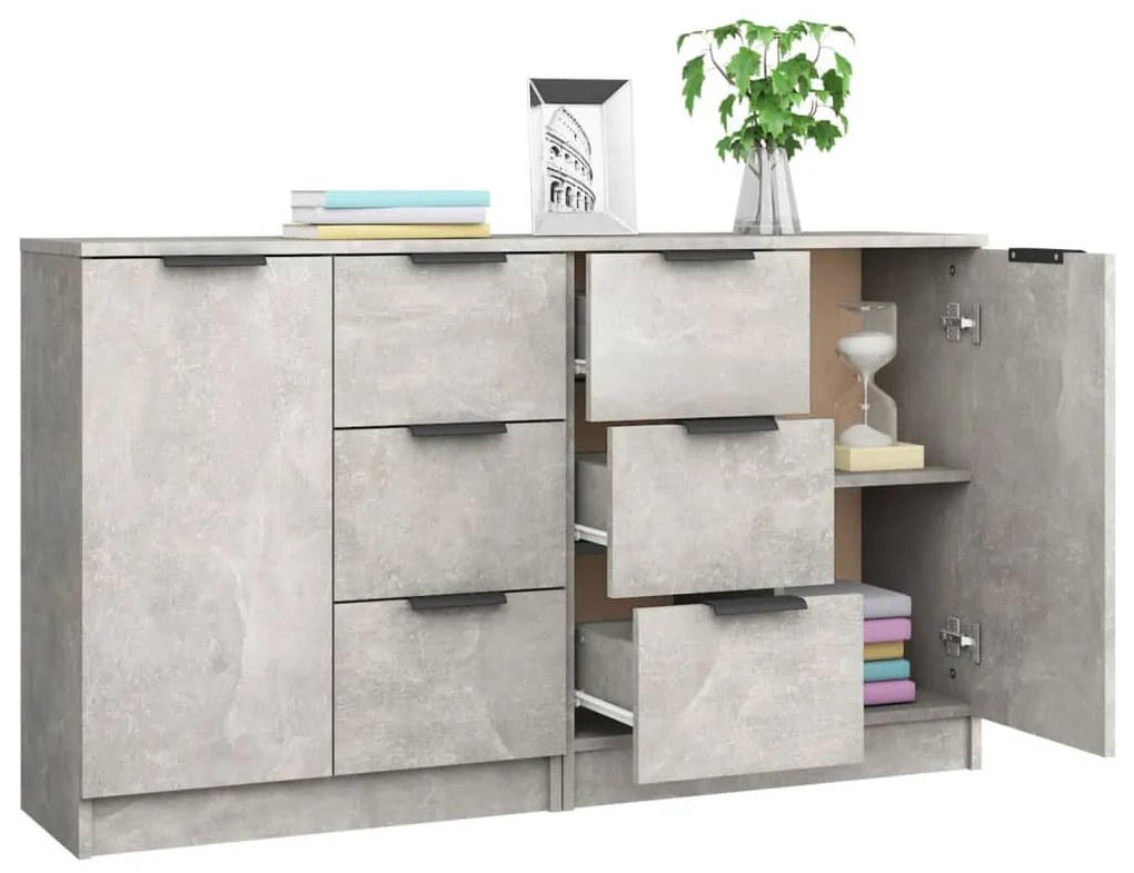 2 db betonszürke szerelt fa tálalóasztal 60 x 30 x 70 cm
