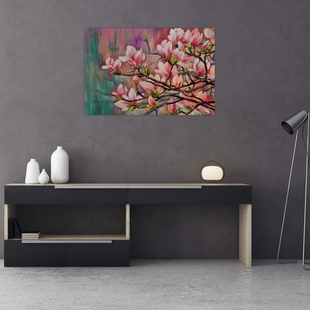 Kép - olajfestmény, virágzó Sakura (90x60 cm)