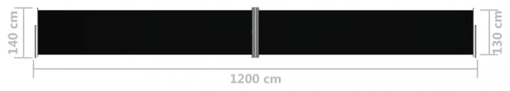 fekete behúzható oldalsó napellenző 140 x 1200 cm