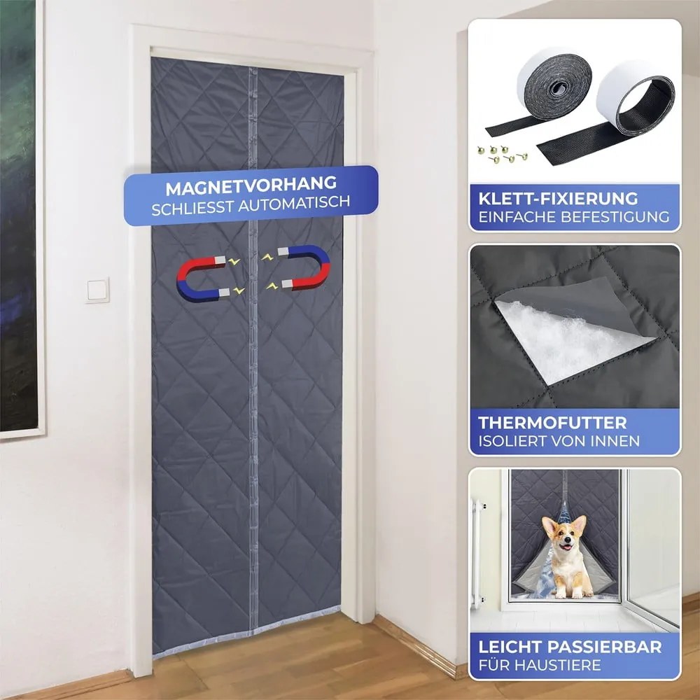 Szürke-ezüstszínű termo függöny ajtóra 90x200 cm – Maximex