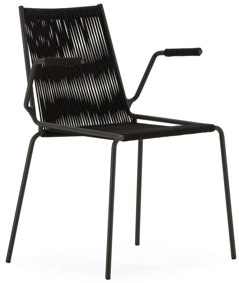 Fekete fém karfás-rakásolható étkezőszék szett 2 db-os Emily – Marckeric