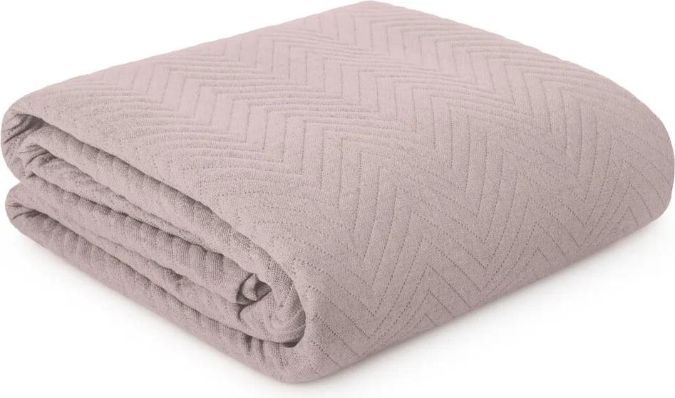 Dekoratív ágytakaró Len 200x220 rózsaszín steppelt, lenvászon szerkezetű