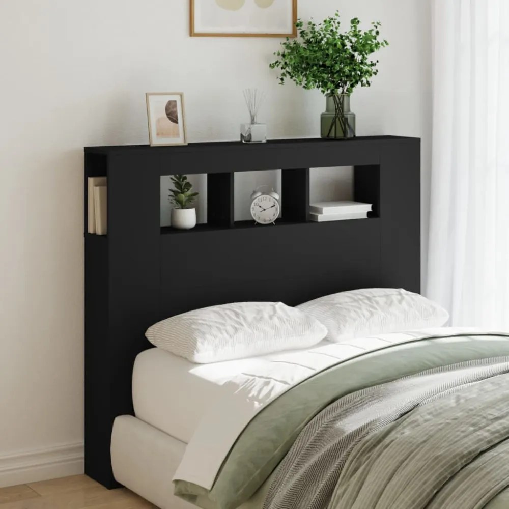 fekete szerelt fa LED-es fejtámla 120x18,5x103,5 cm