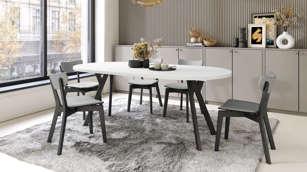 Mazzoni ALMO Fehér Matt/fekete lábak - BŐVÍTHETŐ KEREK ASZTAL Y ALAKÚ LÁBAKKAL LOFT/IPARI STÍLUSÚ NAPPALIBA/ÉTKEZŐBE