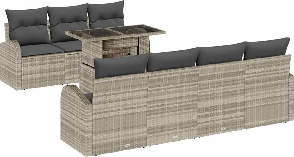 vidaXL Kerti Kanapé Szett párnával 8 pcs Világosszürke Poly Rattan