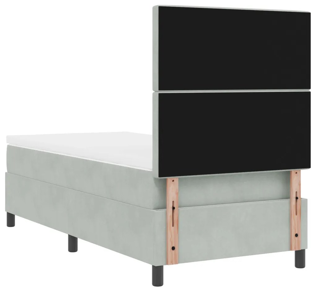 Boxspring Ágy Matrac Könnyű Szürke Egyszemélyes Bársonyos