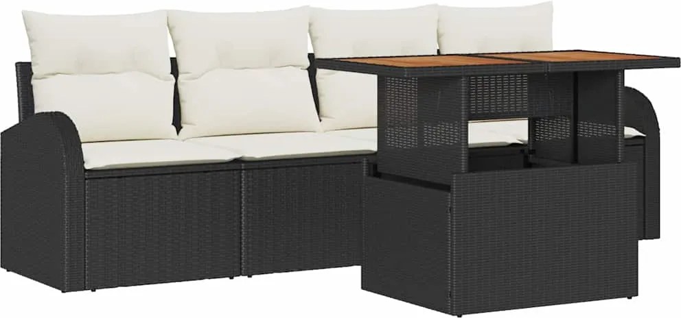 vidaXL Kerti Kanapé Szett tárolóval 5 pcs Fekete Poli rattan