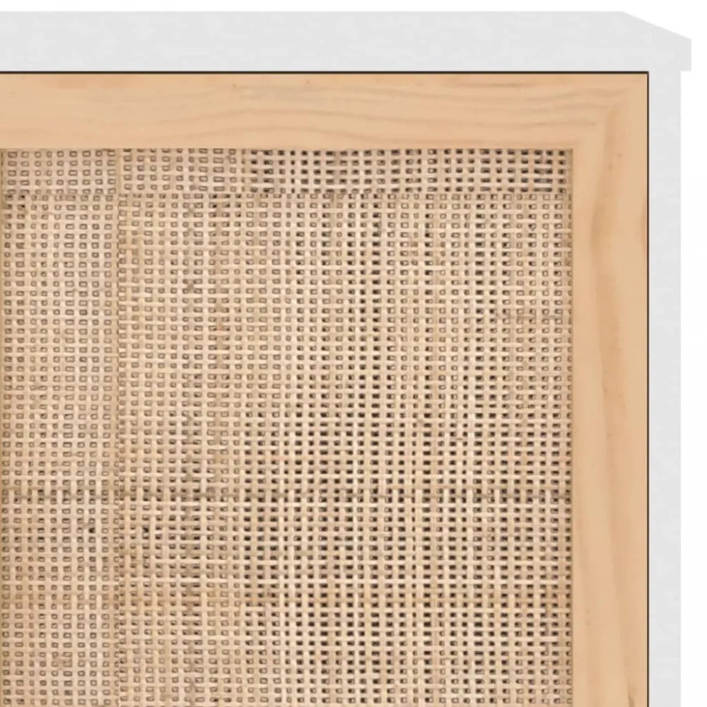 fehér tömör fenyő/természetes rattan tálalószekrény 105x30x60cm