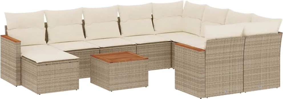 vidaXL 11 részes bézs polyrattan kerti ülőgarnitúra párnákkal