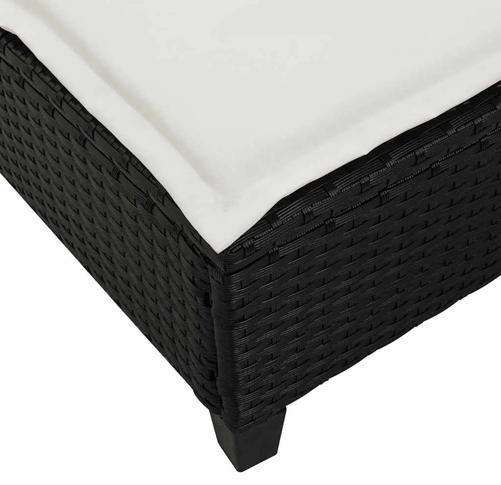 fekete polyrattan napozóágy párnákkal 55x200x25,5 cm