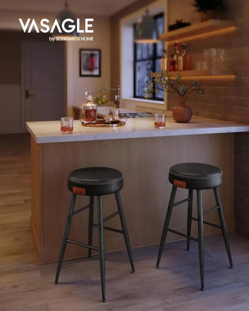 ECHO Bárszék 2 db, varrott műbőr borítás, 63 cm magas, fekete