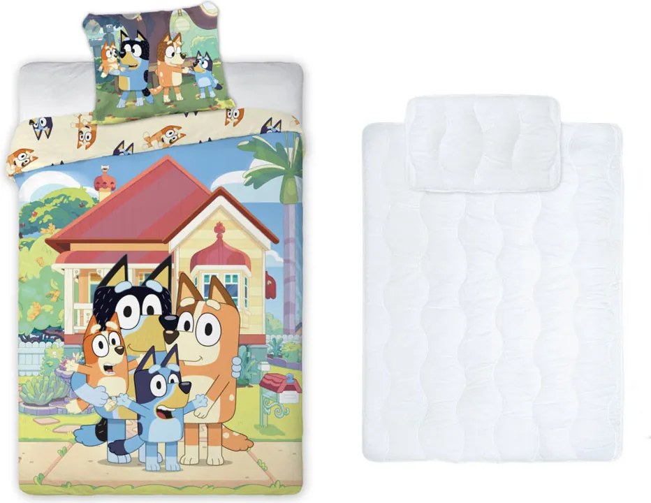 Bluey Family Home gyerek, ovis ágyneműhuzat és paplan/párna szett 100x135 cm 40x60 cm