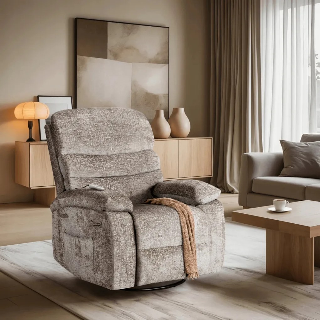 Elektromosan Vezérelhető Masszázsfunkciós Relaxfotel Fotel Barnás-Bézs Színben. BRUCE