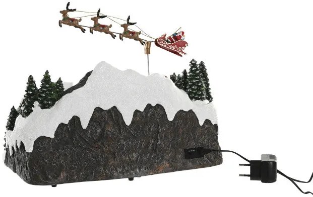 Karácsonyi falu zenélő világító életkép télapó szánnal 38X26,5X29 cm