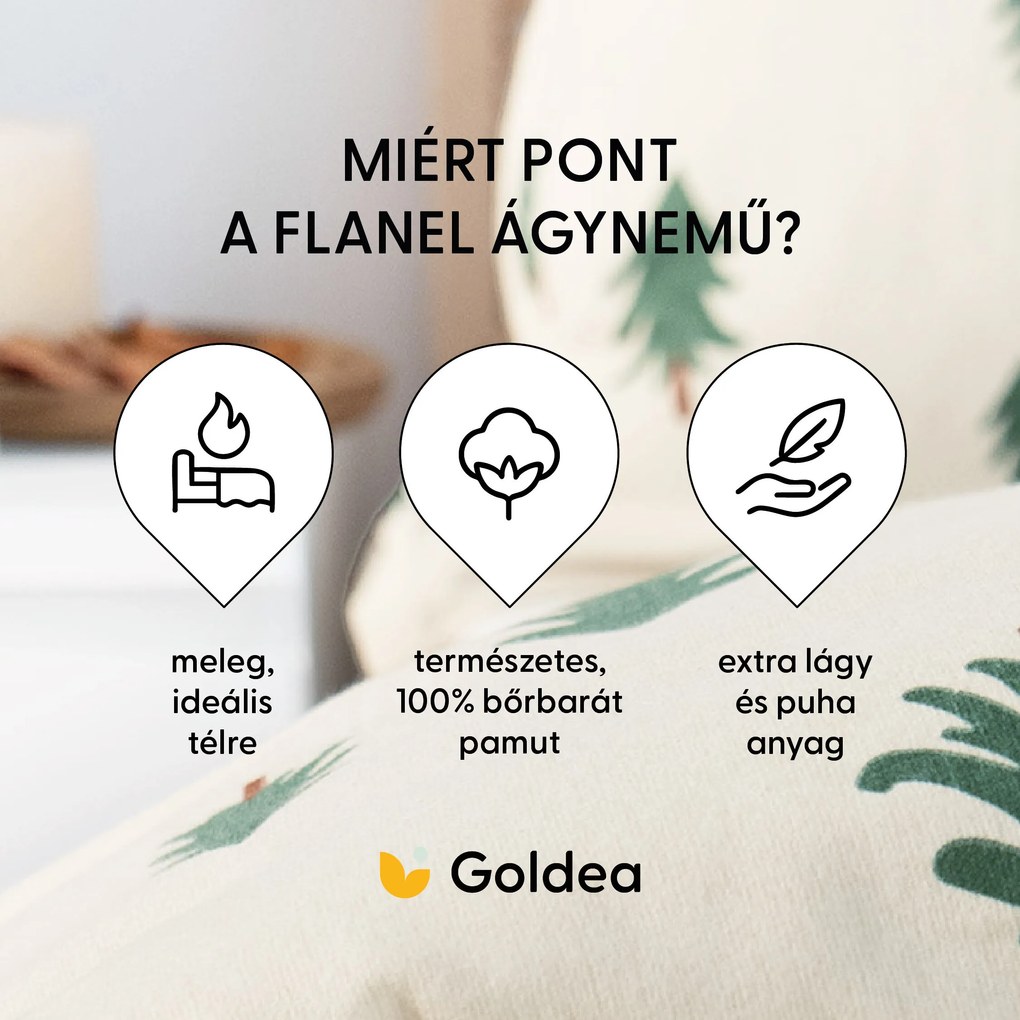 Goldea flanel ágyneműhuzat - fenyőfák natúr alapon 240 x 220 és 2db 70 x 90 cm