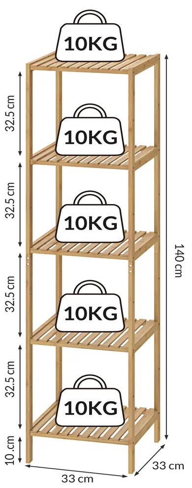 Casaria® Bambusz polc - 140x33x33 cm