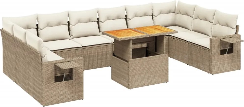 vidaXL 11 részes bézs polyrattan kerti ülőgarnitúra párnákkal