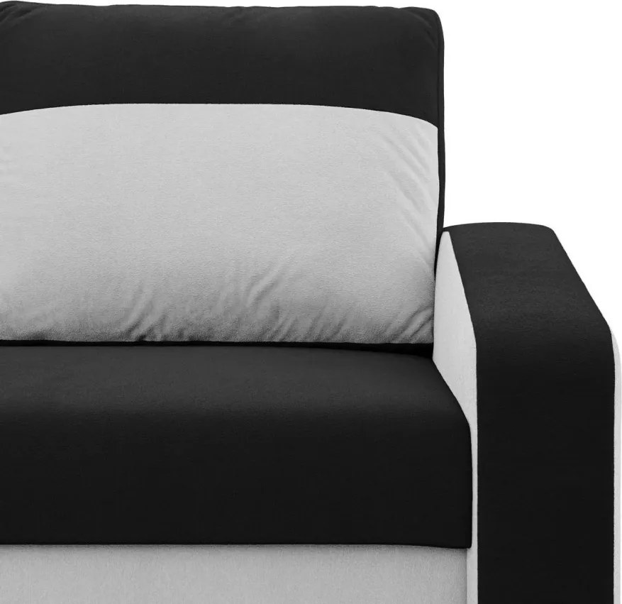 Hewlet sarokkanapé, 2 ágyneműtartóval, szövet anyag, univerzális oldal, hab töltet, fekete - fehér