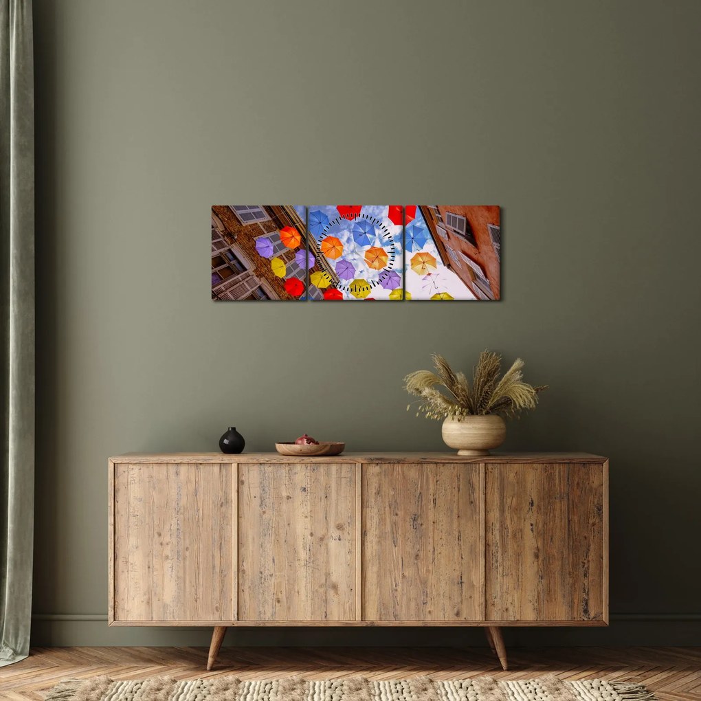 Színes esernyők képe (órával) (90x30 cm)