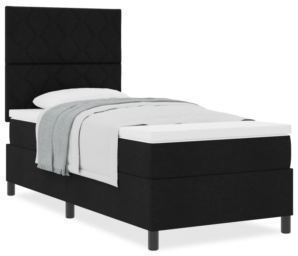 Box Spring Ágy Matrac Fekete Egyszemélyes Szövet