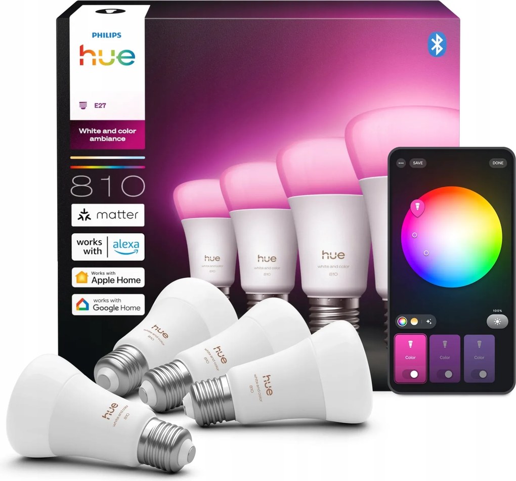 4x Led izzó E27 6W 810lm Rgb Smart White and Color Ambiance Philips Hue