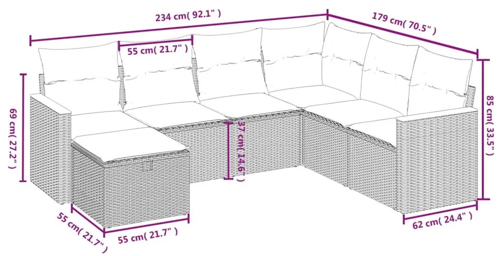 7 részes bézs polyrattan kerti ülőgarnitúra párnákkal