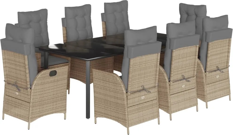 vidaXL 9 részes bézs polyrattan kerti étkezőgarnitúra párnákkal