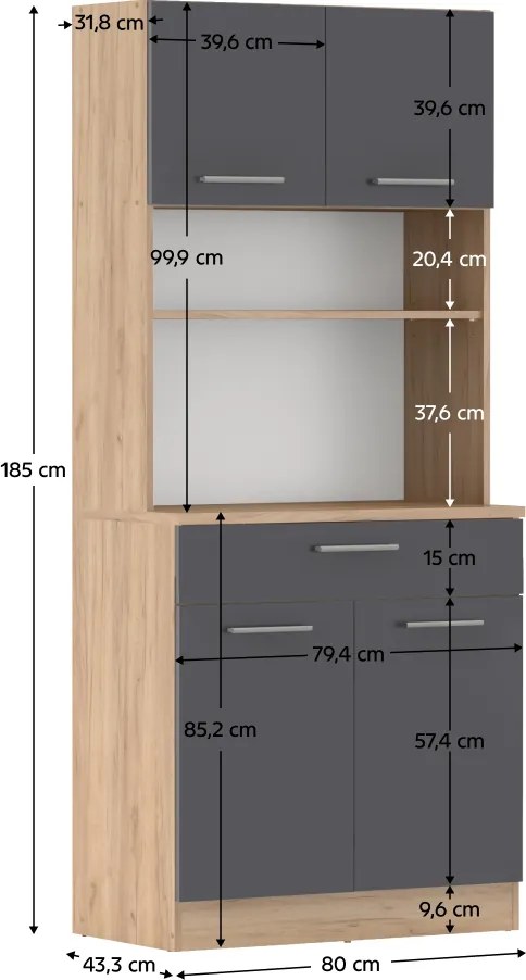 Négyajtós szekrény, artisan tölgy/grafit, DOMIS NEW