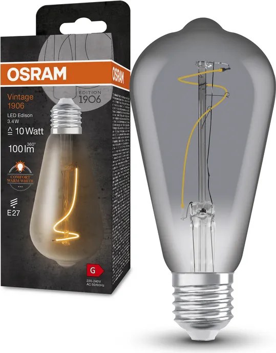 Led izzó ST64 E27 3,4W 10W 100lm 1800K Filament Vintage Osram