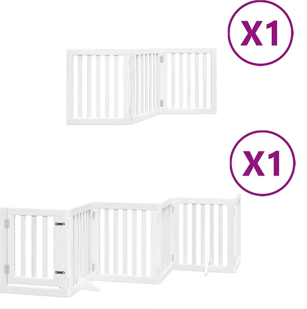vidaXL fehér nyárfa 9 paneles összecsukható kutyakapu ajtóval 450 cm