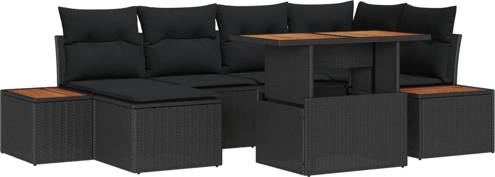 vidaXL Kerti Kanapé Szett tárolóval 7 pcs Fekete Poli rattan