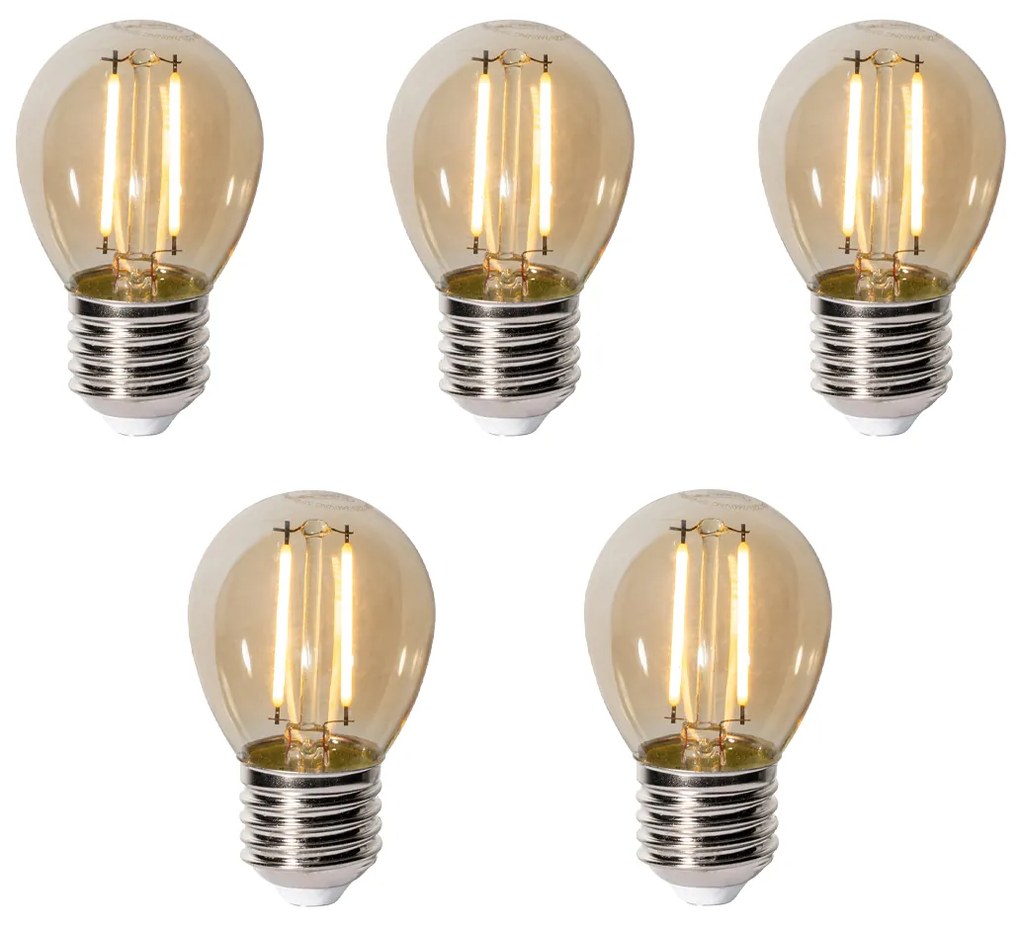 5 db E27 dimbare LED lamp P45 goud 3W 250 lm 2200K