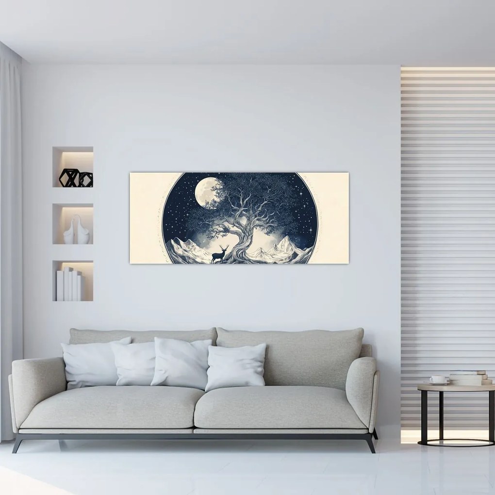 Kép – Mágikus fa szarvassal I. (120x50 cm)