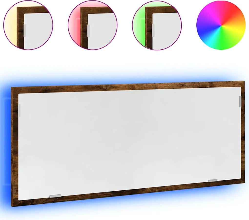 vidaXL füstös tölgy szerelt fa LED-es fürdőszobatükör 100x8,5x37 cm